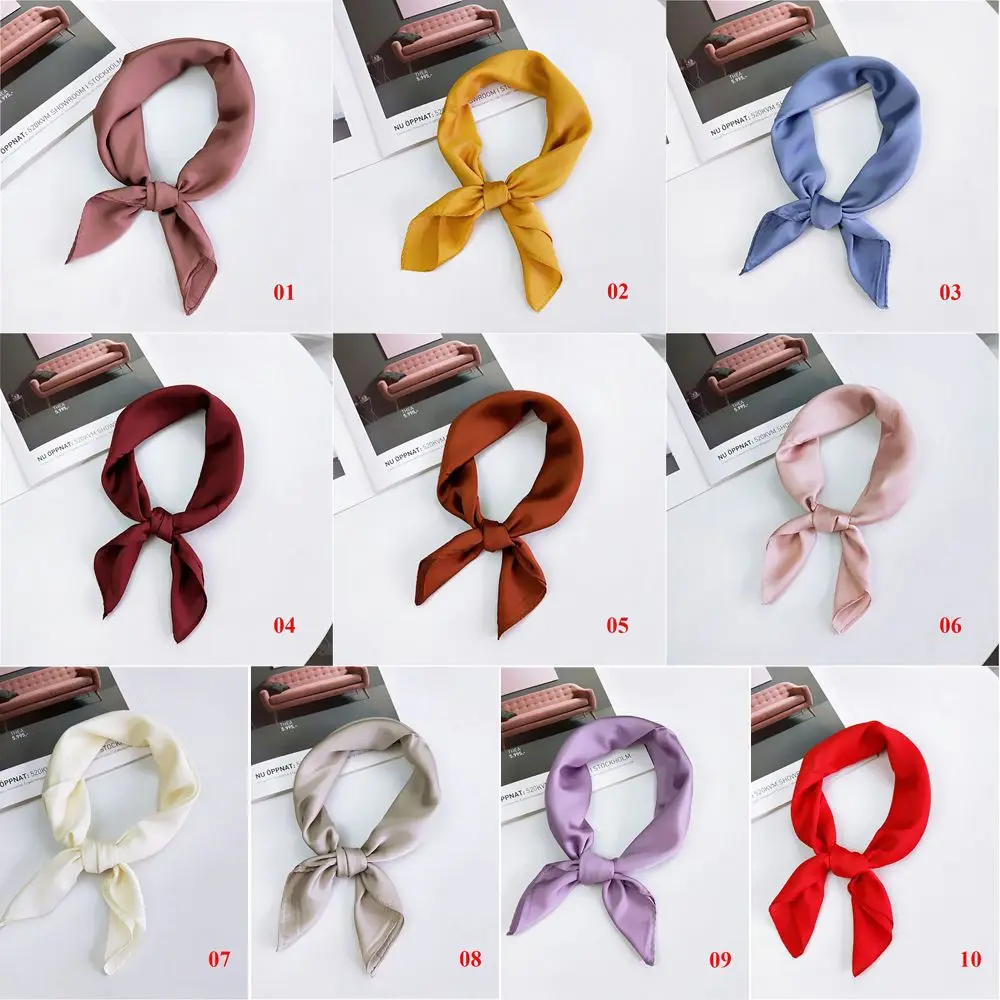 Ladies Small Vintage Elegant Head Neck Hair Tie Band Silk Feel Satin Women Square Scarf