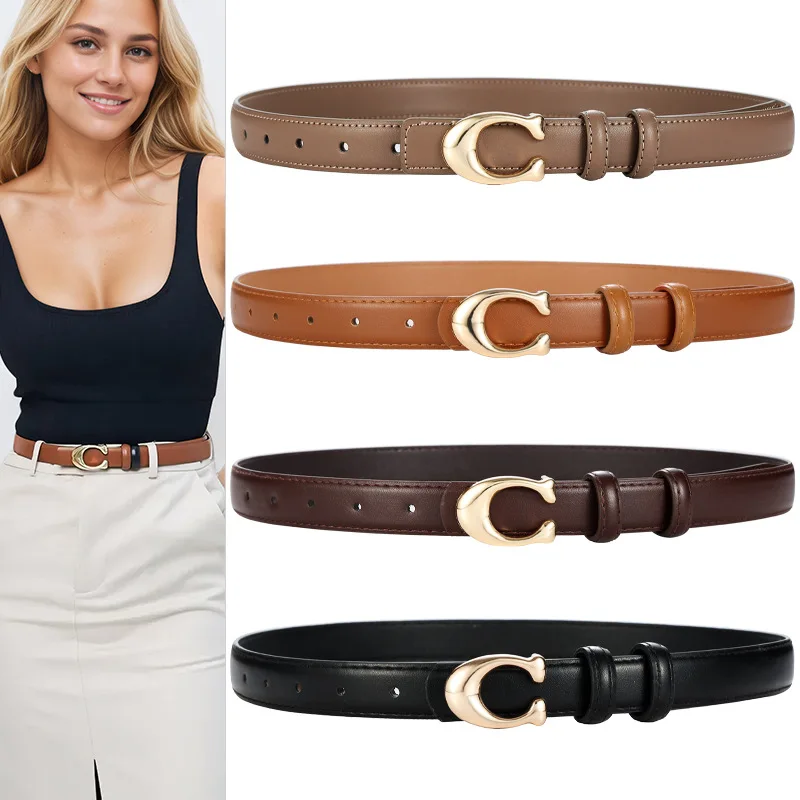 

Trendy Women's Belt - Thin PU Leather Strap with C Buckle, Korean Fashion Waistband for Jeans/Pants, Adjustable Gift (5 Colors)