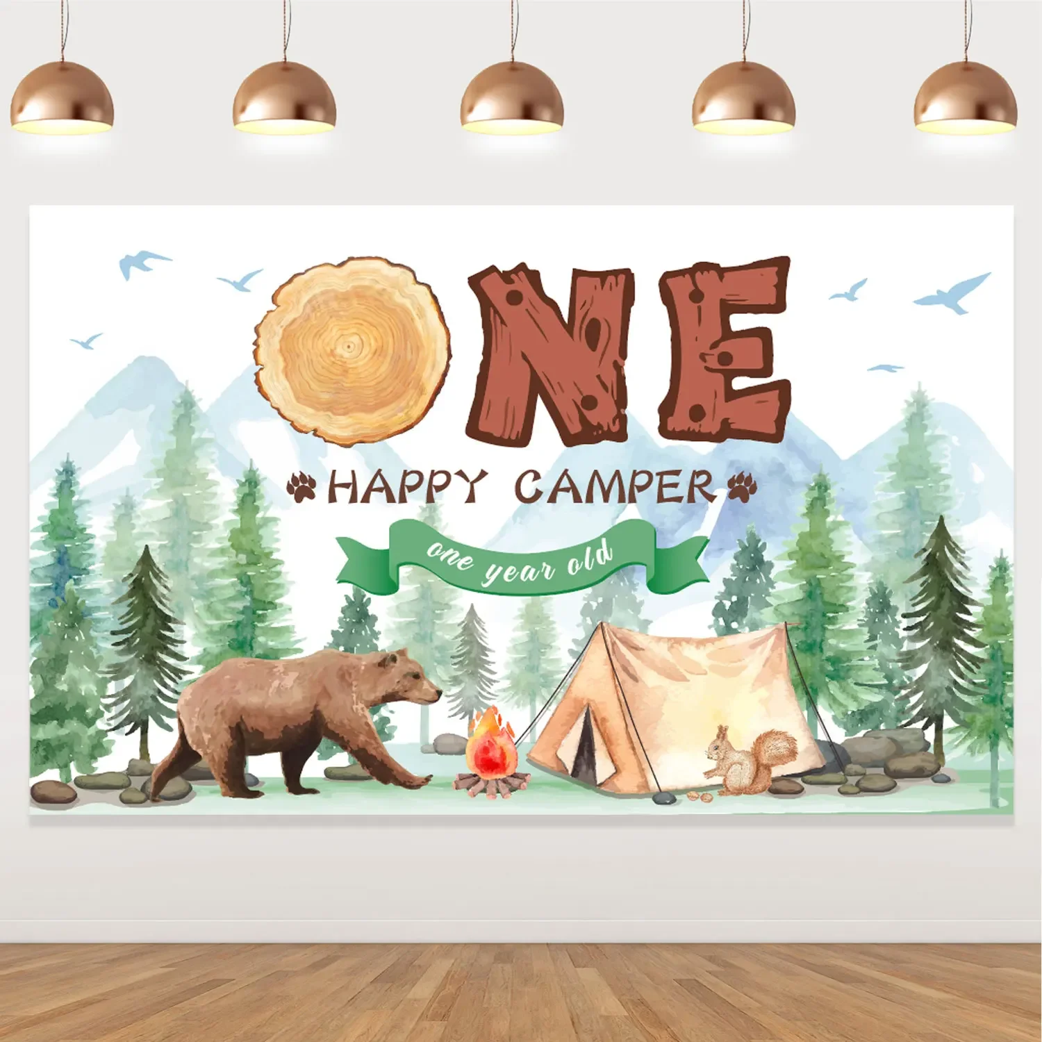 Forest Camping First Birthday Backdrops, Photo Prop, Background Happy Camper Adventure, Party Decorations for Boy