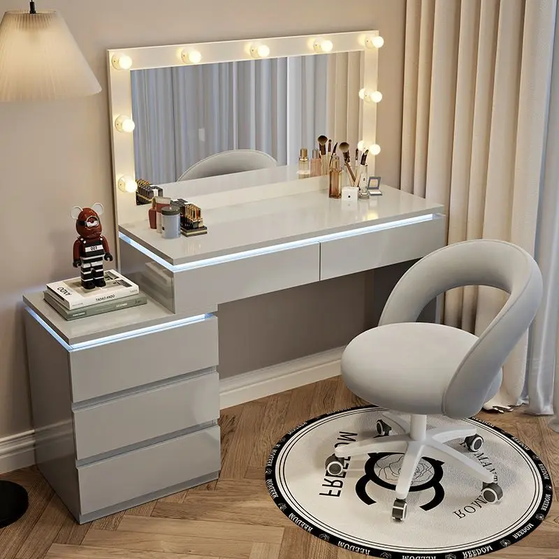 Modern Simple Small Apartment Bedroom Makeup Table New Cream Wind Smart Dresser With Lamp Storage Integrated Cabinet view 5