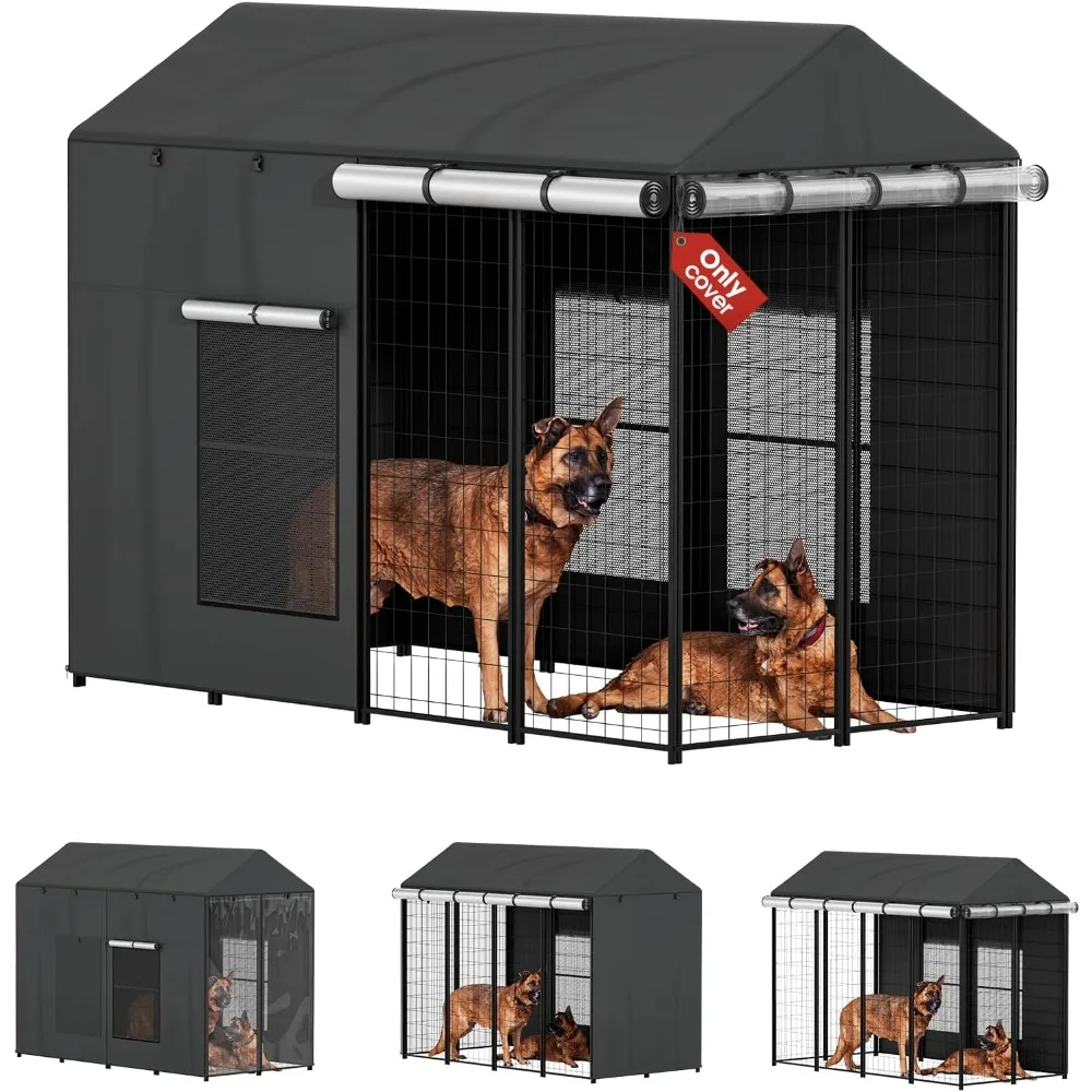 

Heavy Duty Waterproof Outdoor Kennel Cover 8x4x6 Feet Full Coverage with Mesh Windows