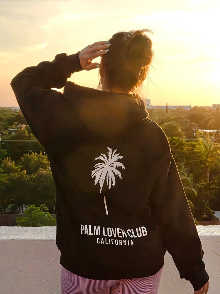 Palm Lover Club California Print Womens Cotton Hoodies Personality Vintage Casual Sweatshirts Trend All-math Couple Pullovers