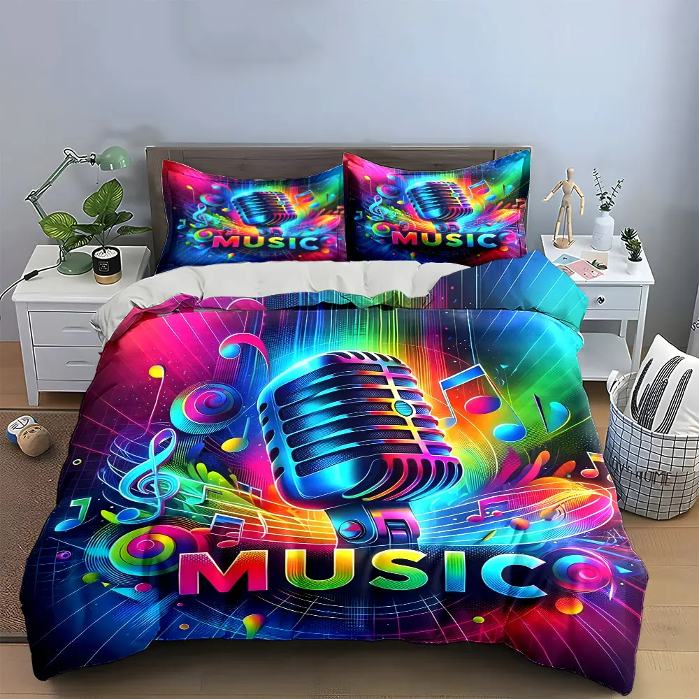 Music Microphone Set Decor Multiple sizes kid's and adults' bedroom Exquisite 3PC bedding set, gift