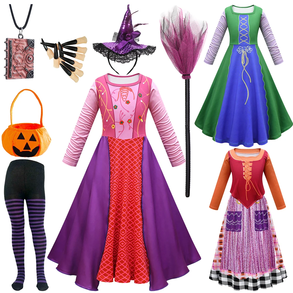 Halloween Child Winifred Witch Costume Girls Festival Performance Cosplay Costume Carnival Sarah Mary Sanderson Sisters Dress Up