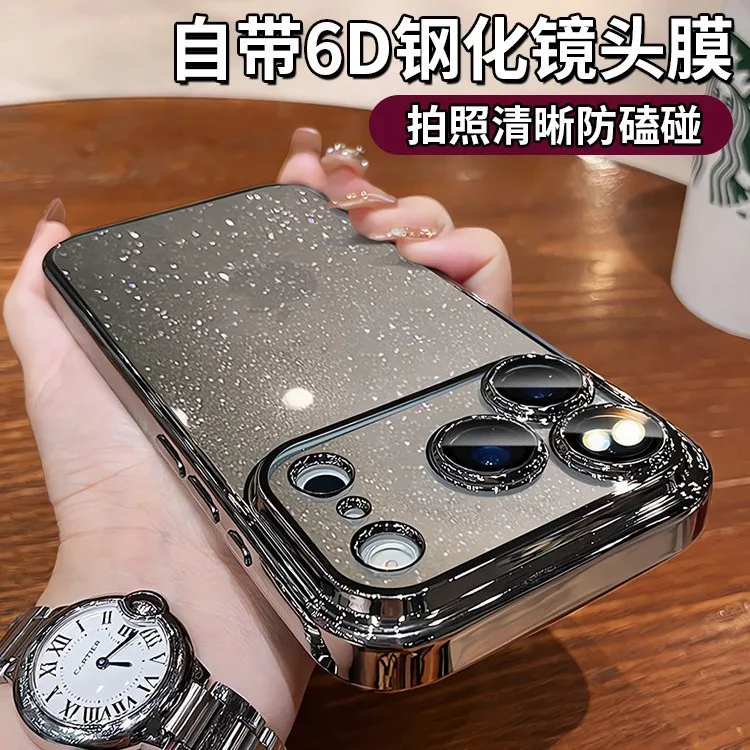 Funda chapada en PC transparente con purpurina de lujo para iPhone 17 16 15 14 Pro Max Plus 13 11 12 cubierta ultrafina transparente a prueba de golpes