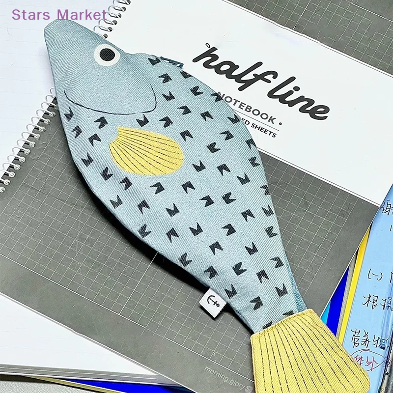 New Fish Shape Novelty Pencil Case Fish Pen Bag Fish Coin Purse Funny Pencil Pouch With Simulated Fishbone Lining,Birthday Gift