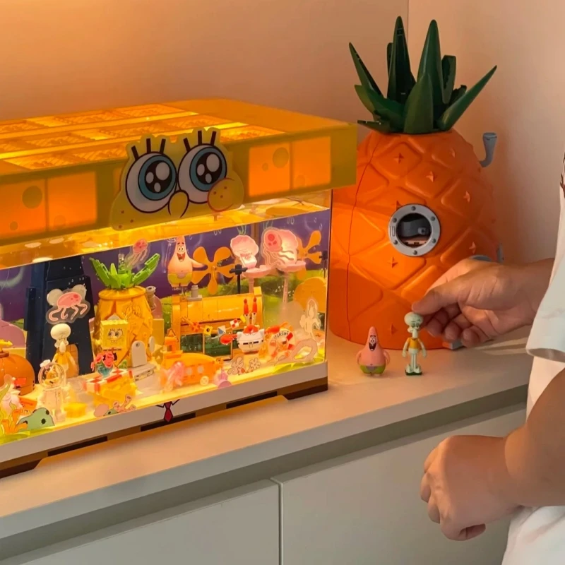 

AREAX Building Blocks SpongeBob SquarePants Cartoon Bikini Bottom Fish Tank Model Toy Desktop Ornaments Assembly Gift