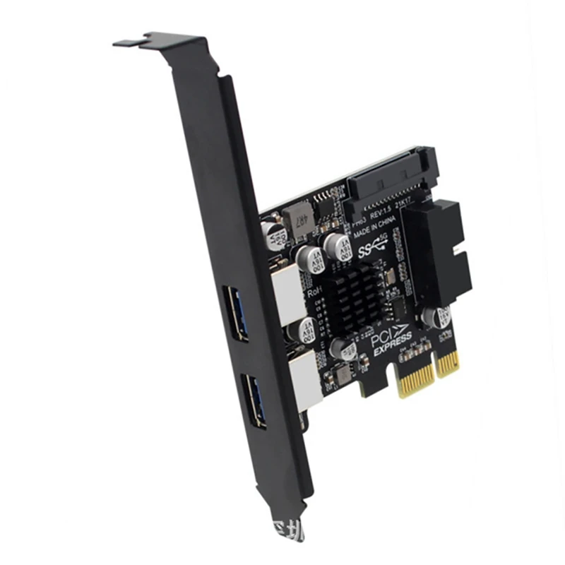 PCI-E To USB3.0 Riser Card With 2X USB Ports PCI-E Expansion Card 19-Pin SATA Power Connector Support PCIE 1X 4X 8X 16X