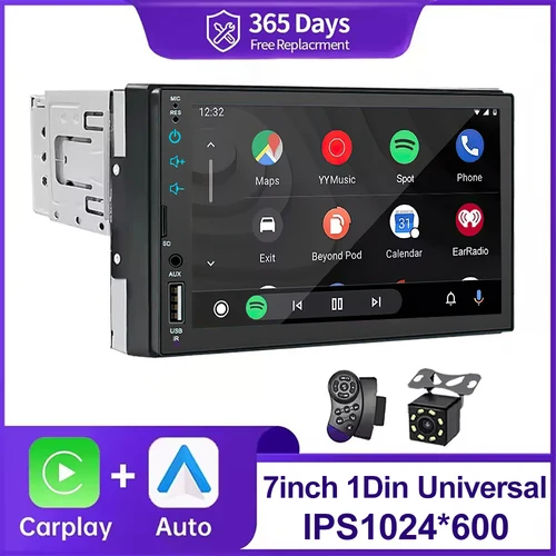 1 Din Carplay Radio de coche Multimedia 7 ''IPS pantalla táctil con cable Carplay Android Auto Bluetooth USB SD Autoradio Universal 1din mp5