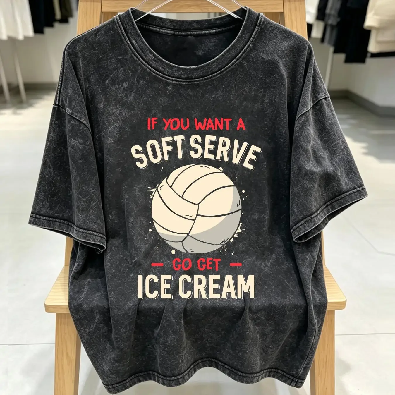washed T Shirt NEW Funny Volleyball If You Want A Soft Serve S 5XL vintage Washed graphic Unisex Casual streetwear