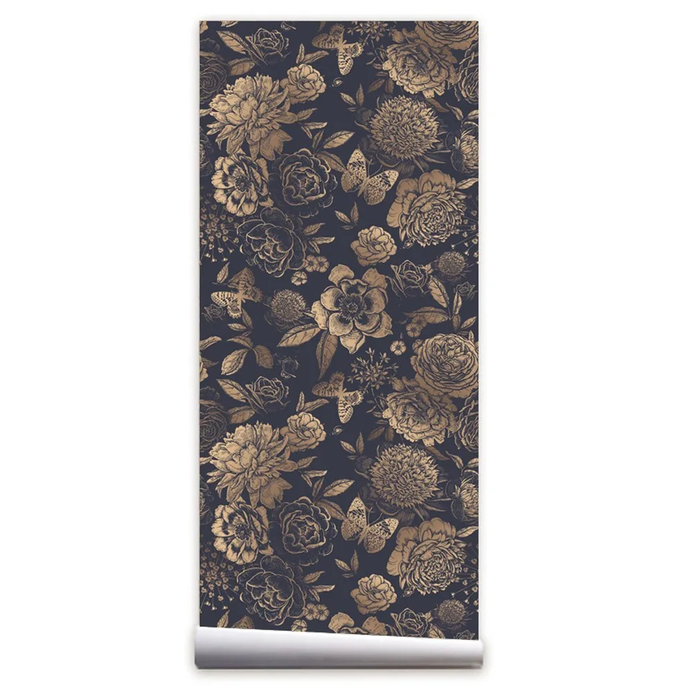 

Floral Wallpapr Peel and Stick Boho Removable Vintage Wall Paper for Bedroom Black Flower Butterfly Contact Paper Cabinet