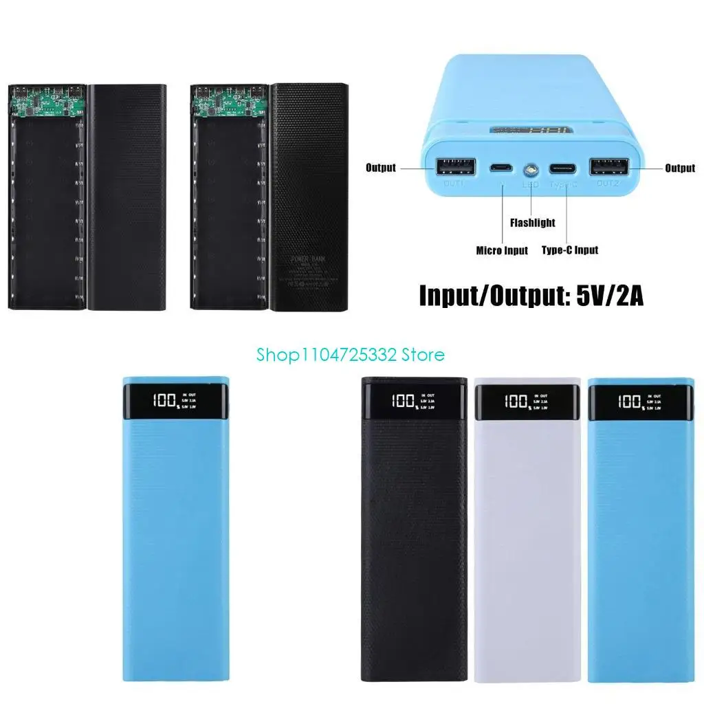 P5EA Battery for Case Detachable Dual USB LCD Display DIY 10x18650 Battery for Case for Shell External Box Powerba