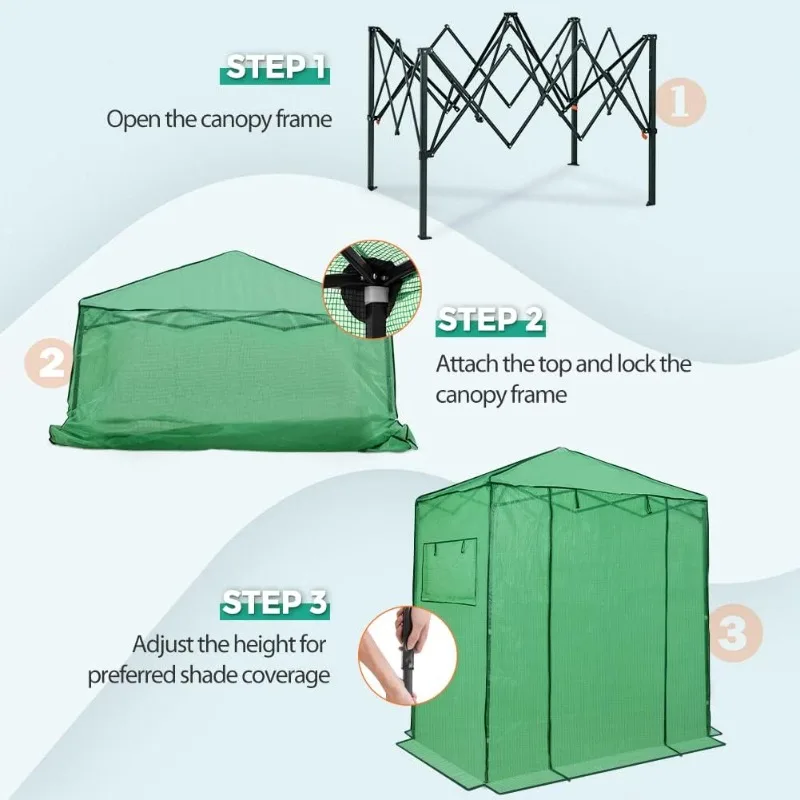 Estufa portátil walk-in, pop-up interior ao ar livre jardim Green House, porta com zíper e Windows PE Cover, 6x4