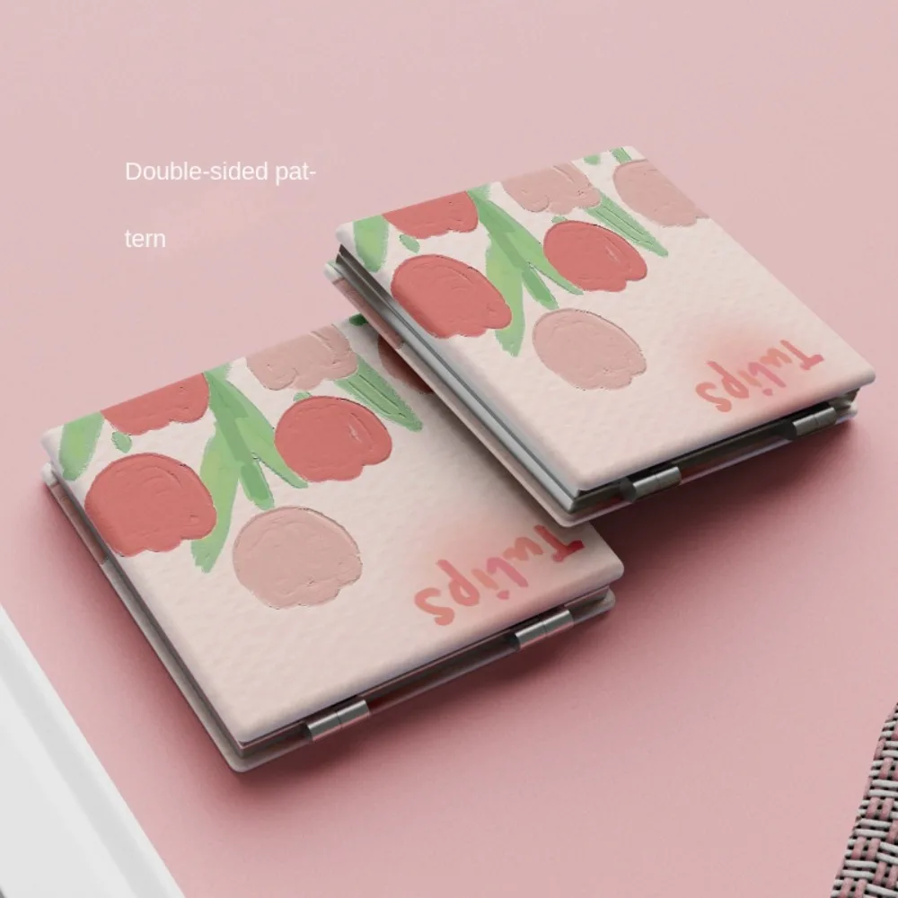 Student Mirrors Tulip Makeup Mirror Rose Double-Sided Cosmetic Mirror Square Magnifying Folding Mirror Cosmetics Tools