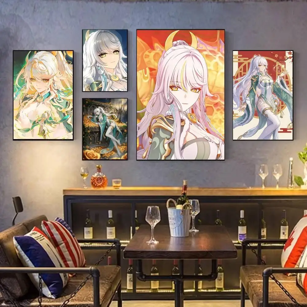 

Z-Zibai G-Genshin Poster Fancy Poster Wall Sticker for Living Room Bar Vintage Decorative Painting