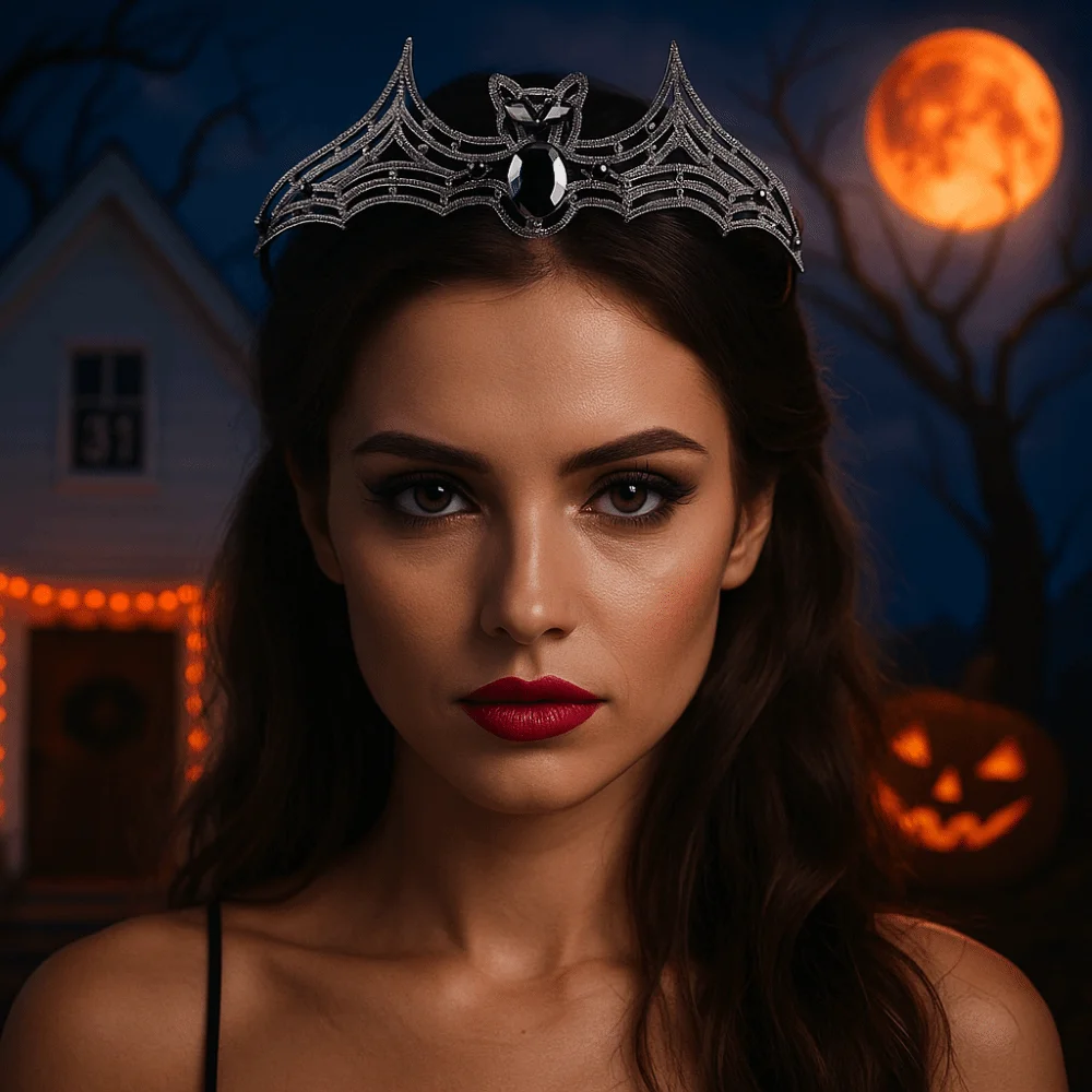 

Simple Metal Halloween Bat Hairband Sparkling Multicolor Rhinestone Crowns Dark Cosplay Props Halloween Tiara Ladies