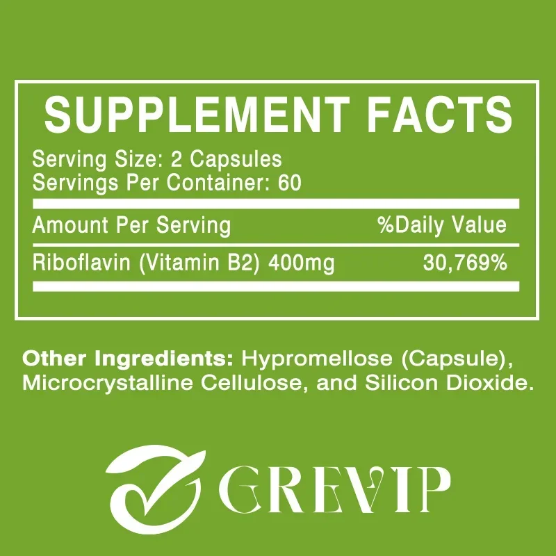 Vitamin B2( Riboflavin) 400mg - Energy, Skin and Cell Health, Nervous System Support