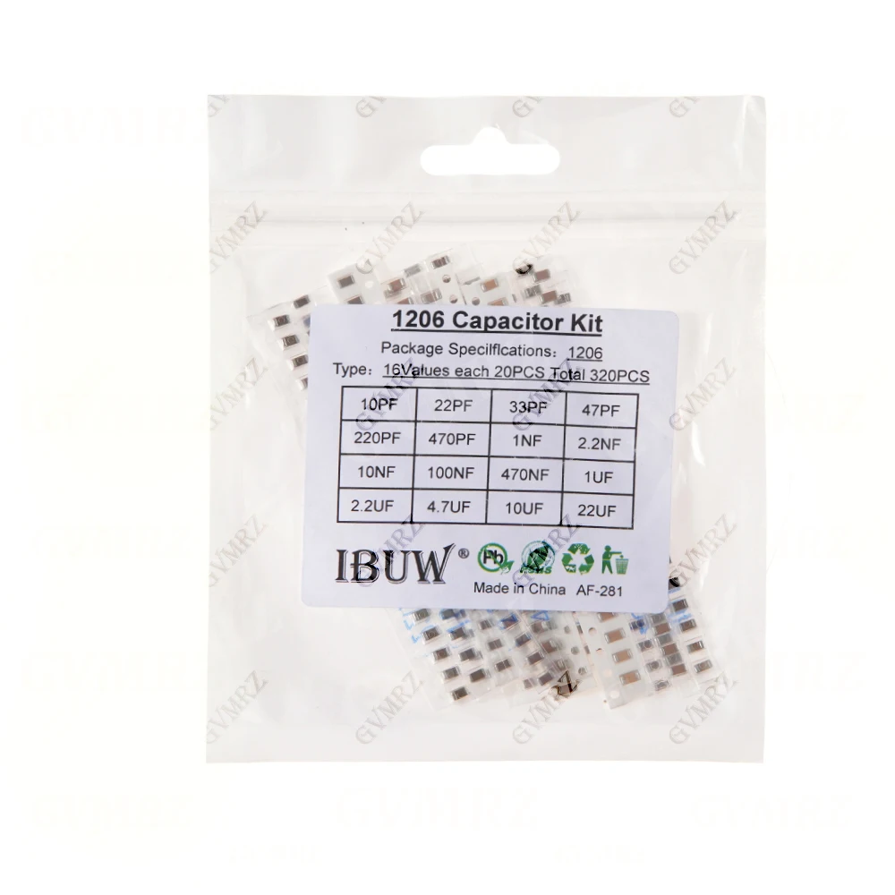 0402 0603 0805 1206 SMD Keramik-Kondensator Sortiment-Kit 1pF - 10uF 100PF 10NF 100NF Chip-Kondensator-Set 0,47UF 1UF