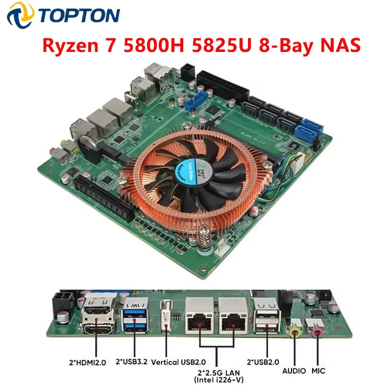 Topton N21 11-Bay NAS Motherboard AMD Ryzen 7 5825U 9 5900H 5900HX 2*2.5G LAN 8*SATA 3*NVMe  2*DDR4 Gaming Firewall ITX Mainboar
