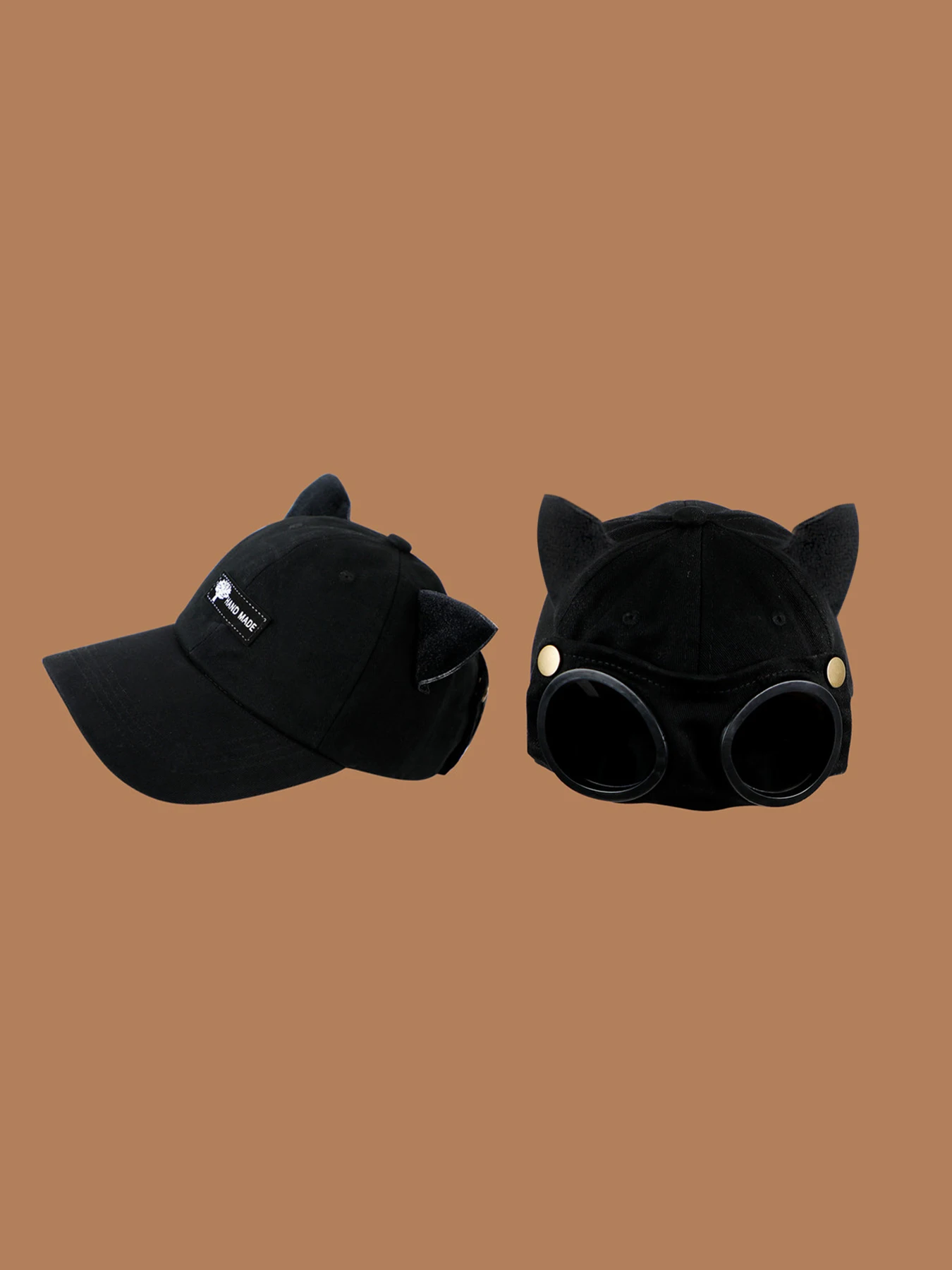 Autumn and Winter Unisex Solid Color Sunglasses Cat Ear Aviator Baseball Cap Fun Hat, Double-sided Wear for Couples Duck Tongue