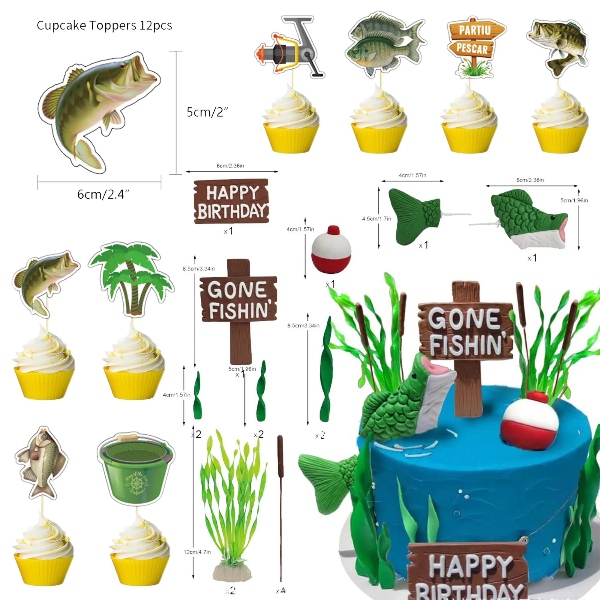 Gone Fishing Cake Topper Fisherman for Man Kids Boy Fisherman Gone Fishing Themed Birthday Retirement Party Decorations