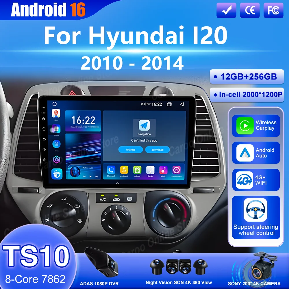 

Android 16 Car DVD Radio Stereo For Hyundai I20 2010 2012 2013 2014 Auto Carplay Car Multimedia Video Player 4G Head Unit WIFI