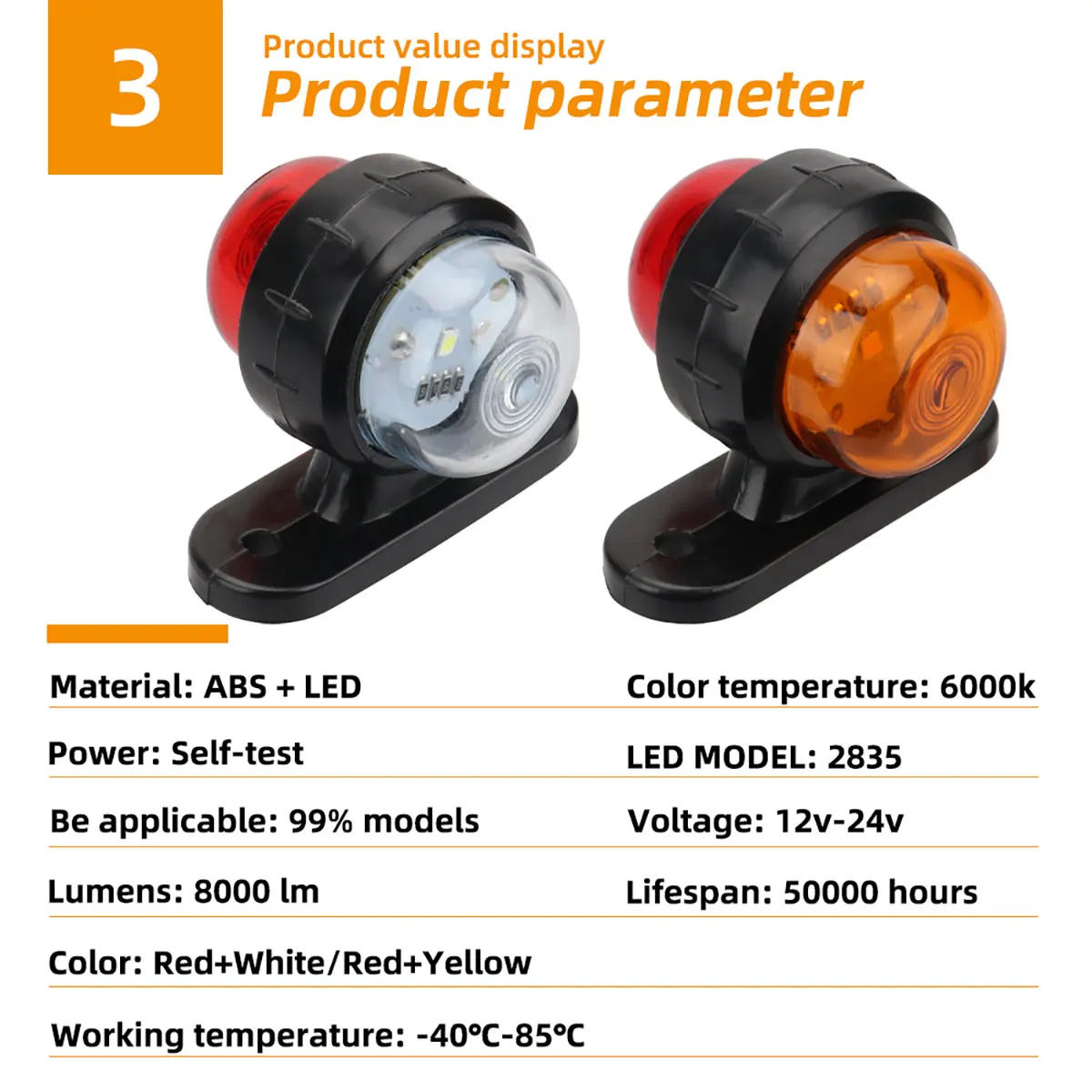 2PCS 24v Truck Side Light Width light Dual color For Truck Warning Light Safety light Indicator lamp Car Signal LED