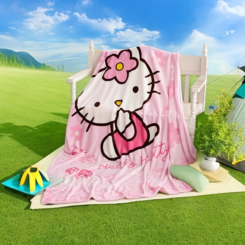 Hello Kitty Cartoon Blanket Kawaii Y2K Sanrio Kt Cat Home Textile Flannel Soft Warm Throw Blanket Bedding Sofa Cover Girls Gift