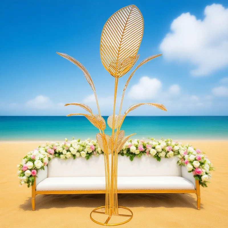 Guía de accesorios de boda, arte del hierro forjado, hoja de árbol de plátano, camino de plomo, arreglo al aire libre, escena en T, decoración del Hotel