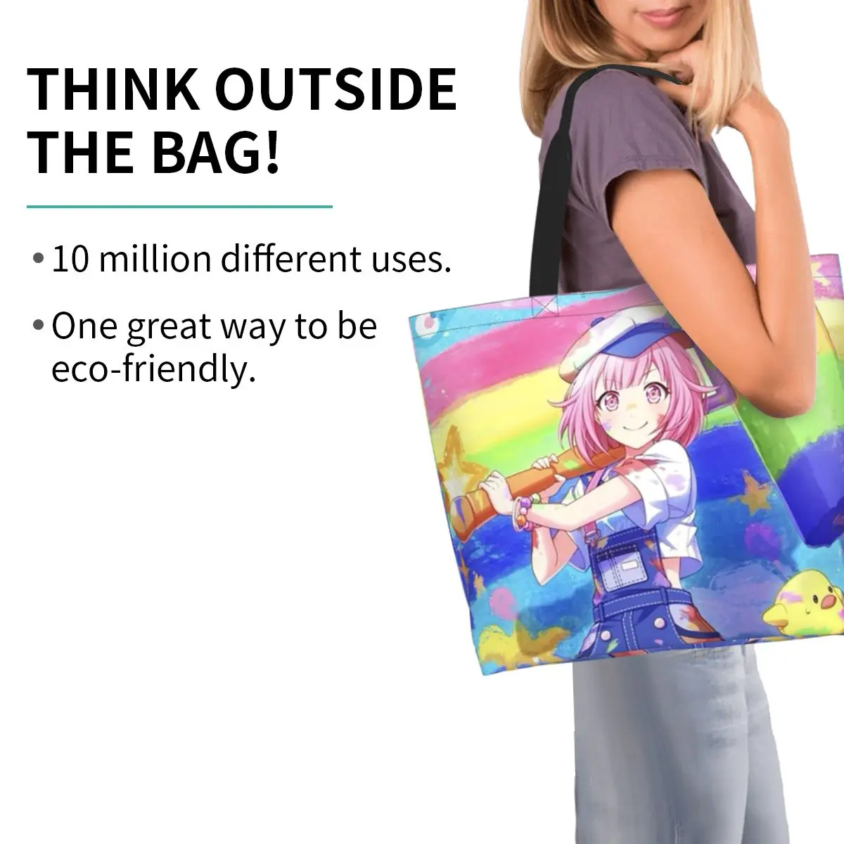 Emu Otori Wonderhoy Stamp Shopping Tote Bag Canvas Large Capacity Shoulder Bags Shopper Grocery Handbag for Women