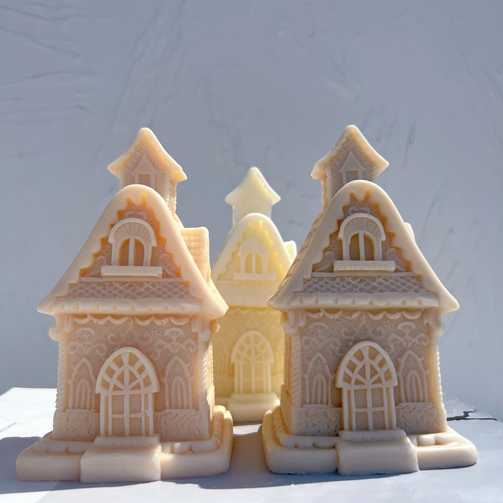 Christmas Victorian House Candle Silicone Mold Gingerbread Home Plaster Gypsum Mould Icing Mansion Silicone Mould