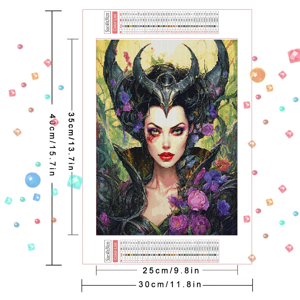 Disney 5D Diamond Painting Maleficent Full Round Square Embroidery Witch Picture of Rhinestones Home Decor Set