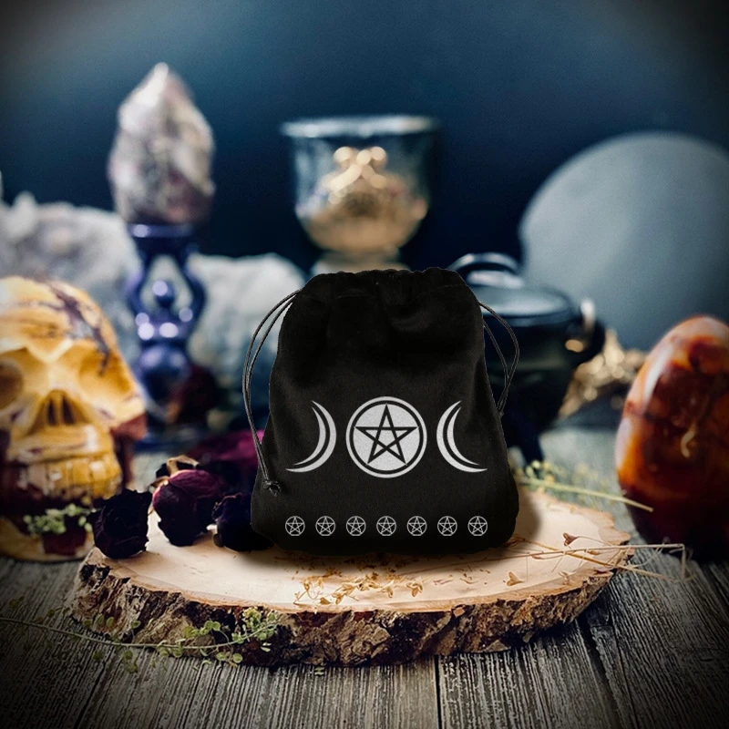 Velvet Pentagram Tarot Oracle Cards Storage Bag Runes Constellation Witch Divination Accessories Jewelry Dice Drawstring Package - view 3