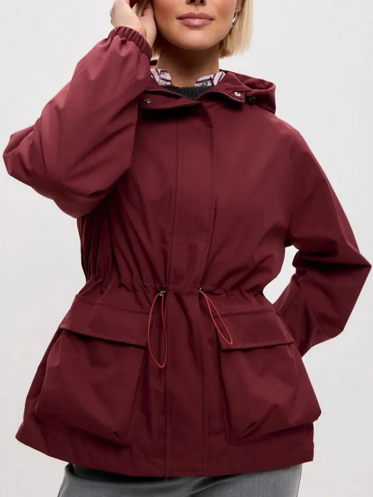 방수 야외 여성용 Jaet Long Sve 후드 Dstring 루즈핏 등산 의류 캐주얼 한국 슬레 폴리에...