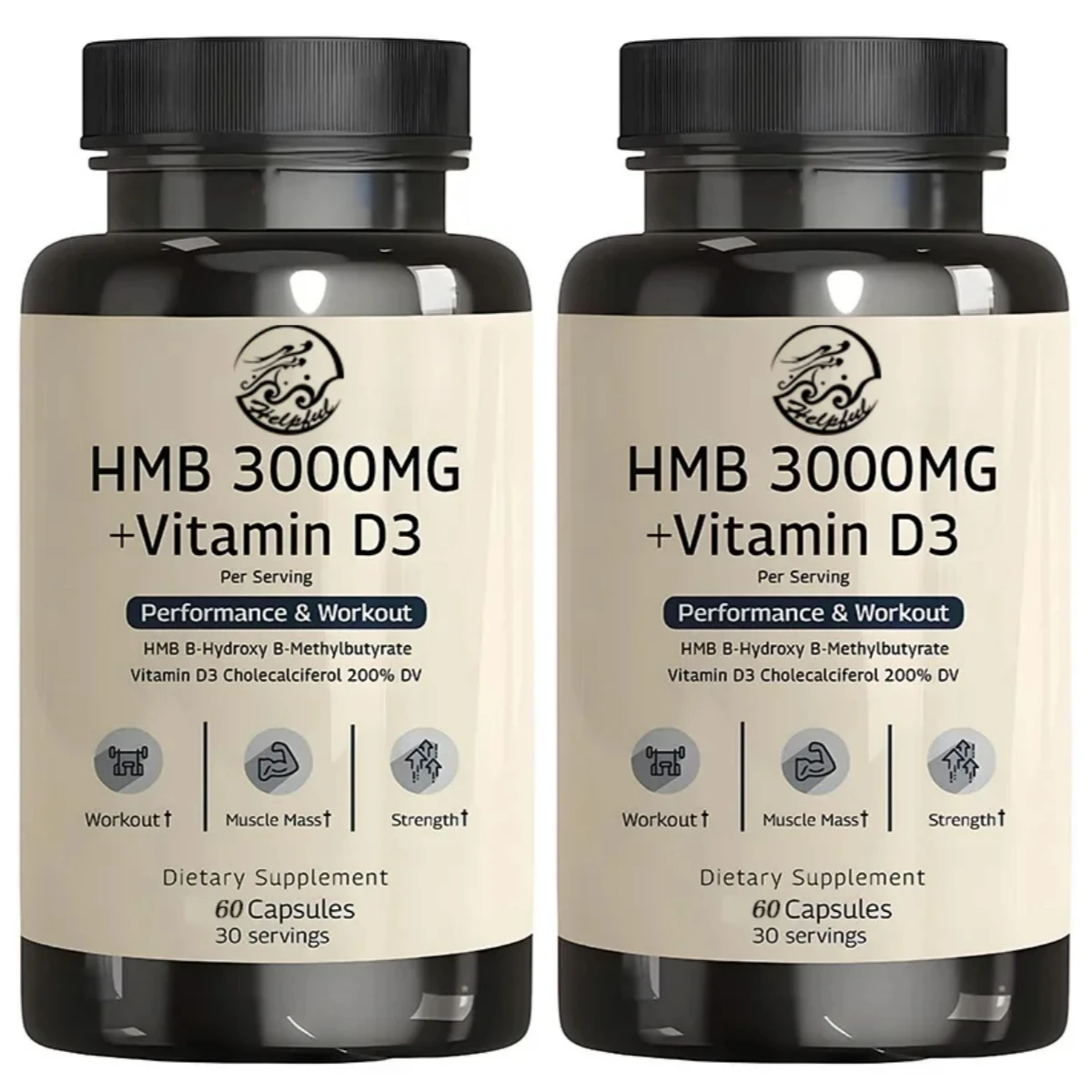 

HMB 3000mg and vitamin D3 (1600 IU) supplements promote muscle growth and recovery -60 vegetarian capsules 30 servings