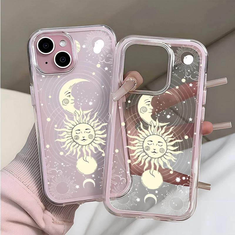 Niedliche Sonne-Mond-Muster TPU Transparente Silikon-Handyhülle für iPhone 17 Pro Max 16 15 14 13 12 11 Pro Plus Stoßfeste Weiche Schutzhülle