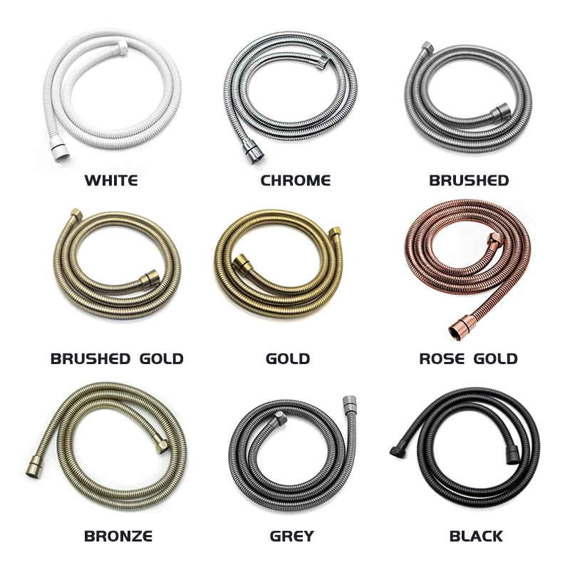 High Quality Black White Shower Hose Bathroom Fitting Stainless Steel Bath Tube 150CM Water Pipe Chrome Burshed Gold Grey Bronze