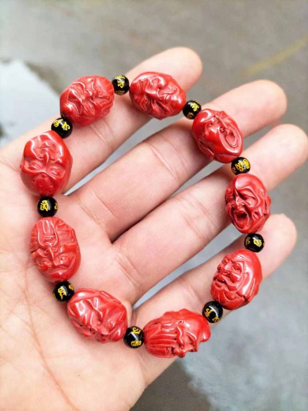 

Natural 100% real red Cinnabar Jade carved Arhat Bless peace beads bracelets for couples woman men Gift with jade bracelet