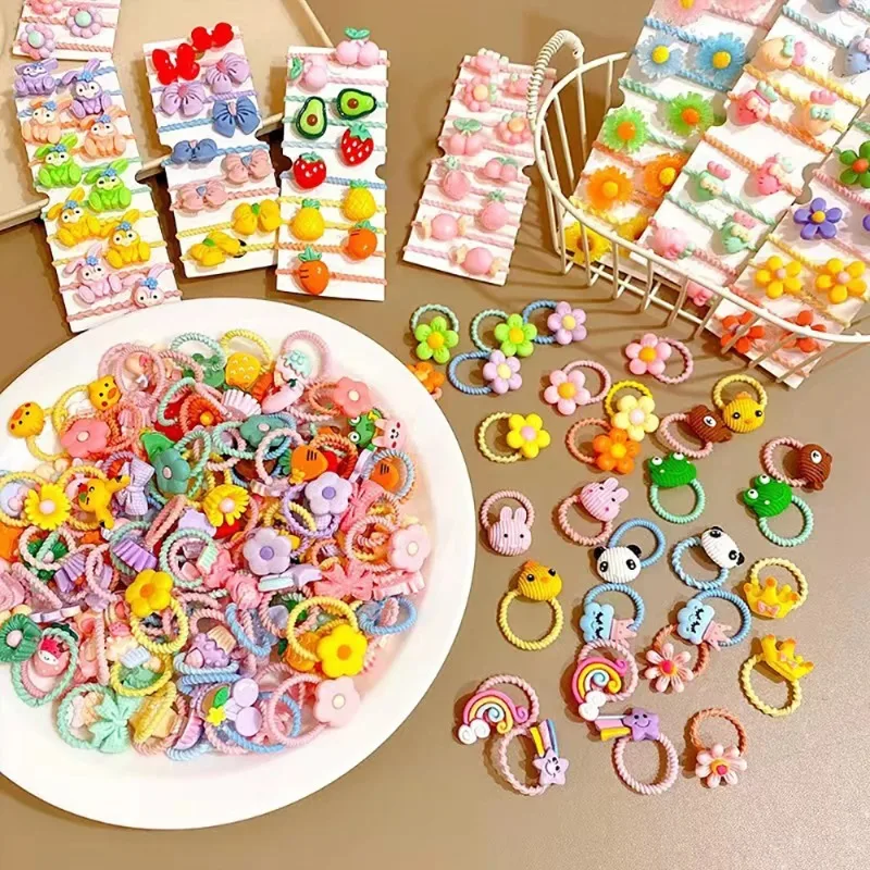 Cute Thumb Hair Ties For Girls,high Elasticity,cartoon Animal Flowers And Fruit Decorative Hair Band,sweet Girl Hair Rope