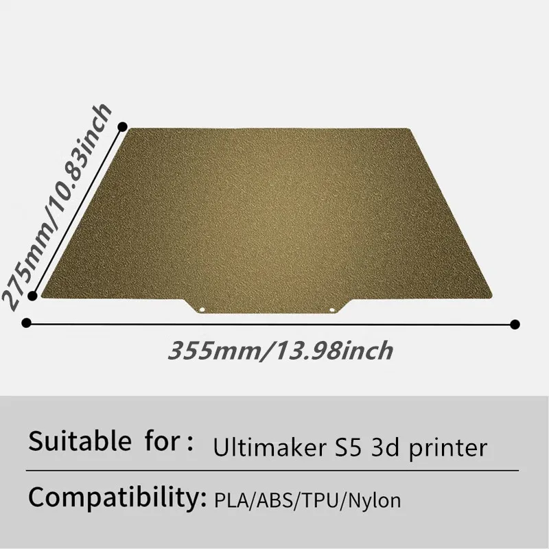 

Пружинный стальной лист 355x275 мм, двухсторонняя текстурированная/гладкая Магнитная пластина PEI для Ultimaker S5/S5 Pro