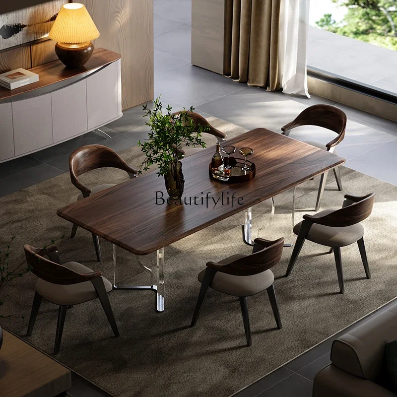 

yj5Italian Style Solid Wood Dining Table Rectangular Walnut Suspended Dining Table
