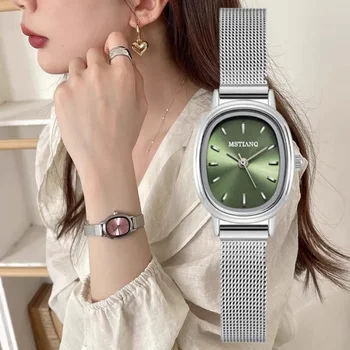 Reloj Simple de marca Para Mujer, Relojes de pulsera verdes con esfera ovalada pequeña Para Mujer, reloj de regalo de lujo Para chica, Relojes Para Mujer