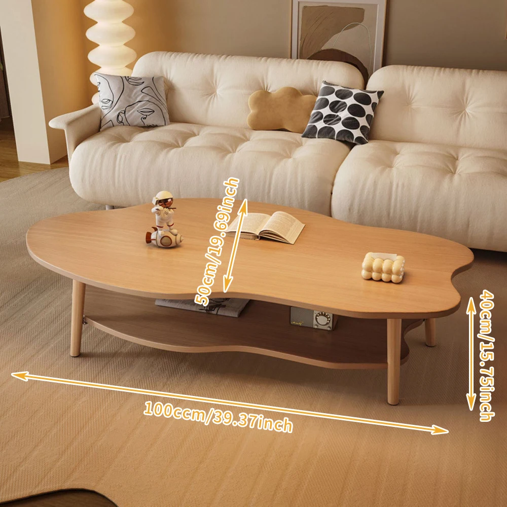 Teetisch im Wolkenstil, moderner Sofa-Beistelltisch aus Holz mit Ablagefach, 100 x 50 x 40 cm, Couchtisch, Heimdekoration für Wohnzimmer