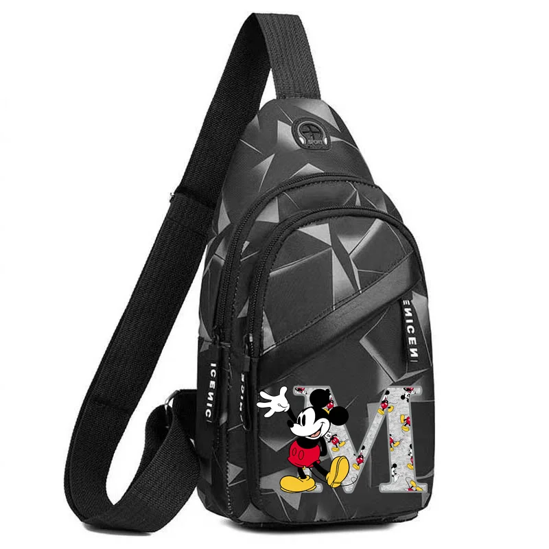 Mickey Mouse A-Z tas selempang pria, tas dada 26 huruf Inggris, tas kurir, tas olahraga, tas bahu tunggal, tas ransel pinggang kasual