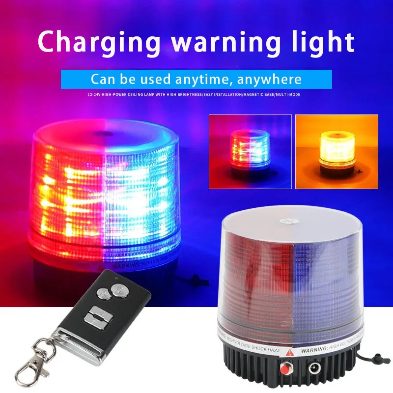 LED Strobe Warning Light Emergency Beacon Car Magnetic Base Wireless Remote Auto 12-24V Red Blue Yellow Flashing Light Roof Top