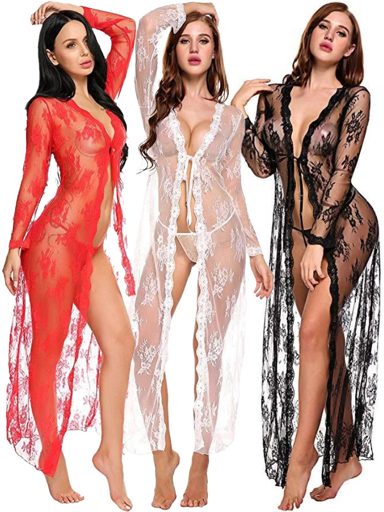 Camisola Transparente Exótica para Mulheres, Lingerie Sexy, Peludos, Casacos Eróticos de Noite, Tentação Cueca Longa, Camisola, CP5XL