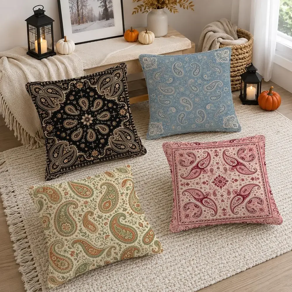 Pattern Bandana Paisley Cushion Cover Soft Fluffy Short Plush  Pillow Case Home Decor