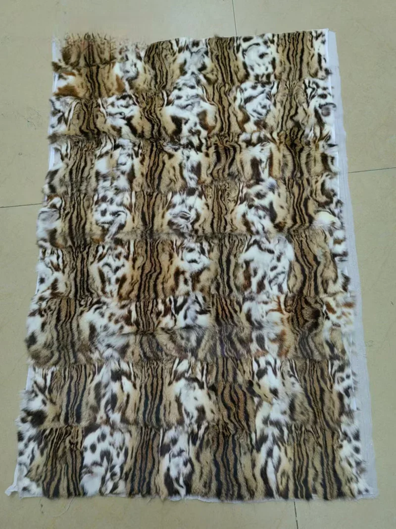 

Hight Quanlity Split Joint Leopard Printed Genuine Rabbit Fur Material Mat Whole Piece Size 50cm*110cm