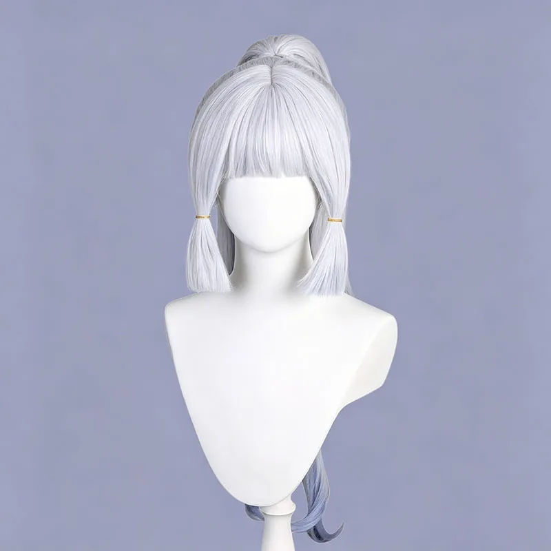 Game Genshin Impact Kamisato Ayaka Cosplay Wig Argentate Long Synthetic Hair Tuinga Fan For Women Men Halloween Costume Party
