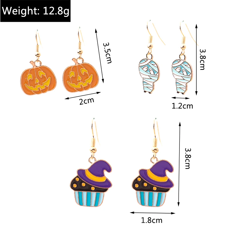 Aihua Fashion Halloween-Ohrringe, Emaille-Geister-, Kürbis-, Skelett-, Mumien- und Fledermaus-Ohrringe, für Damen, Halloween-Party-Schmuck. – Detail 2